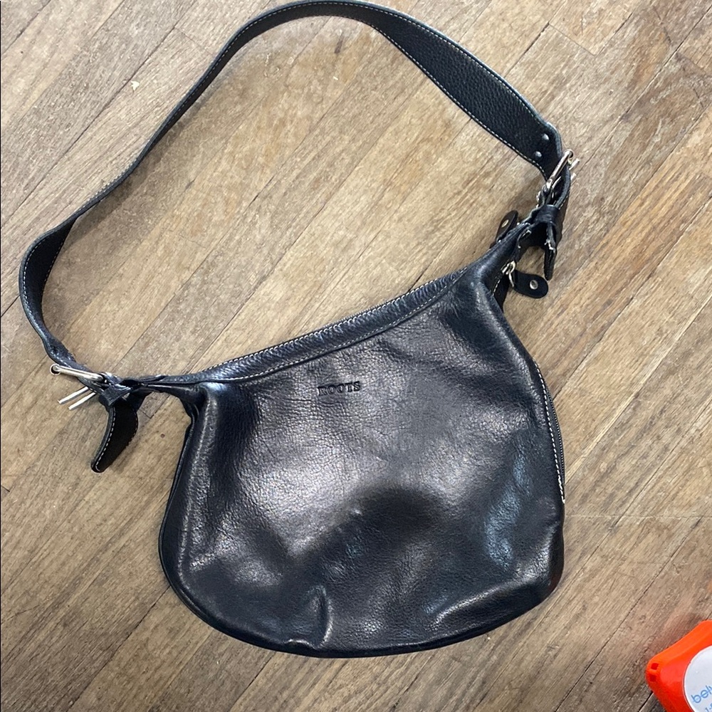 Roots Black Leather Shoulder Bag